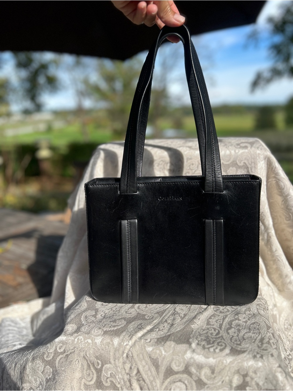 Cole Haan Small Black Leather Brief Tote